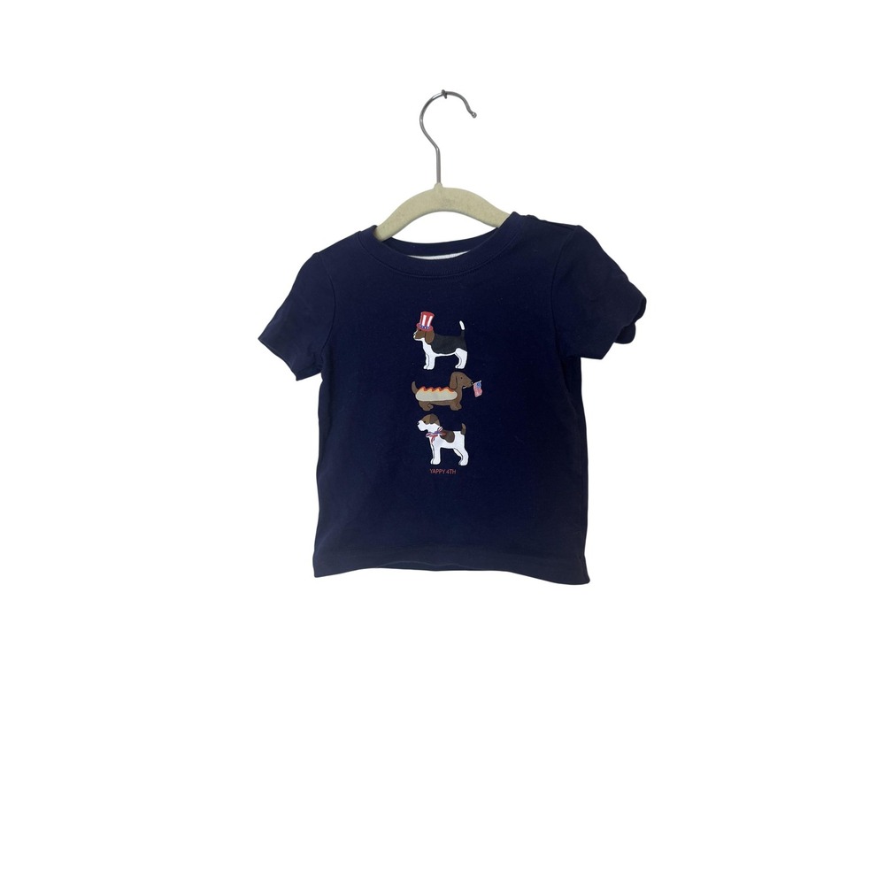 Janie And Jack Shirt Boys 12-18 Months Blue Yappy 4th Patriotic Dogs Graphic Tee